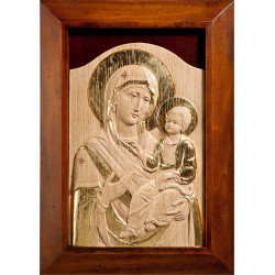 Icono bizantino de la Virgen con el Niño Jesús con marco